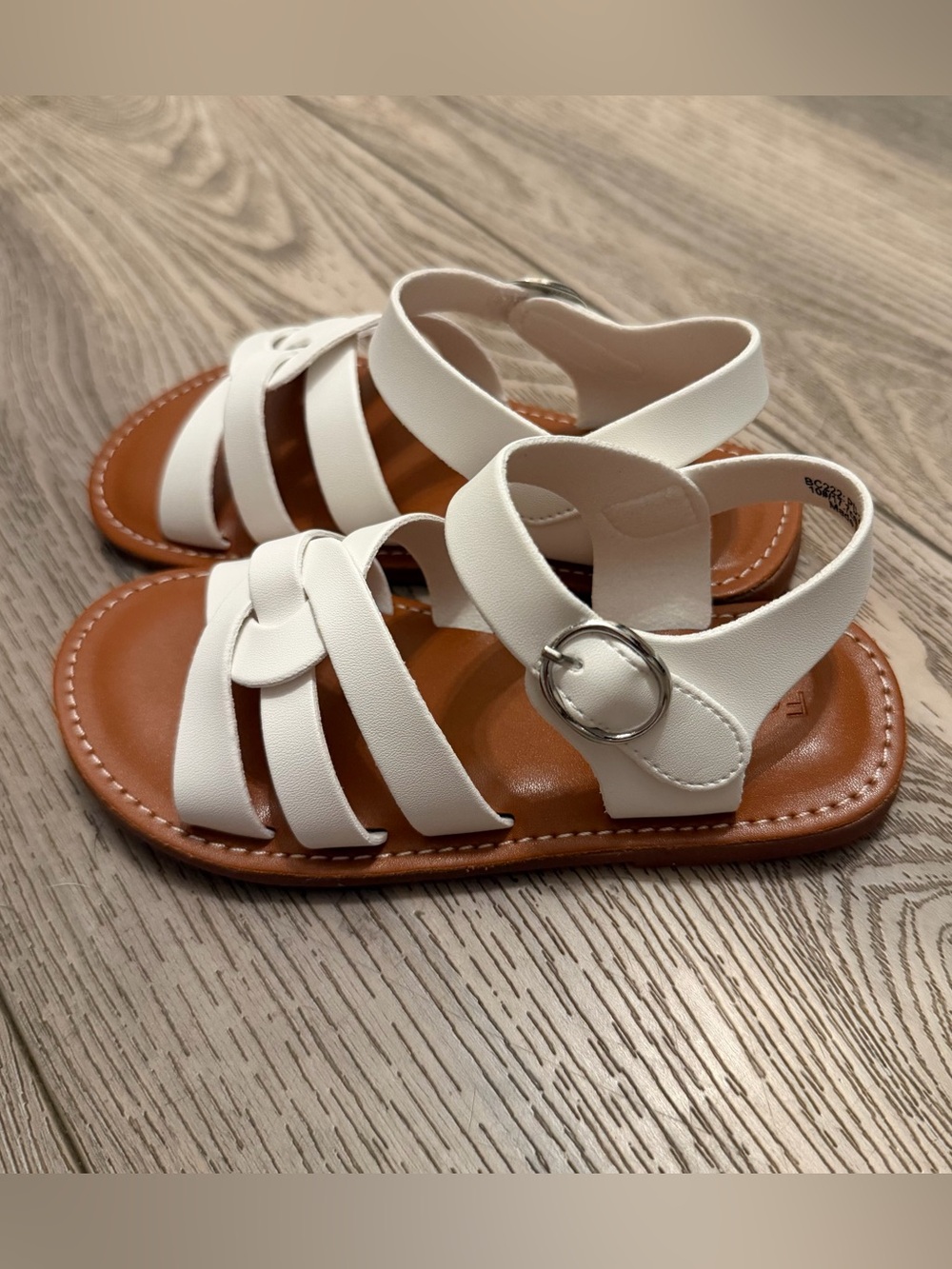 Girls White Strappy Buckle Sandals with Tan Footbed